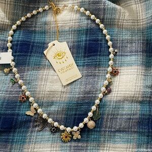 EYE CANDY LOS ANGELES, Juliet CZ Charm & Pearl Necklace, NWT